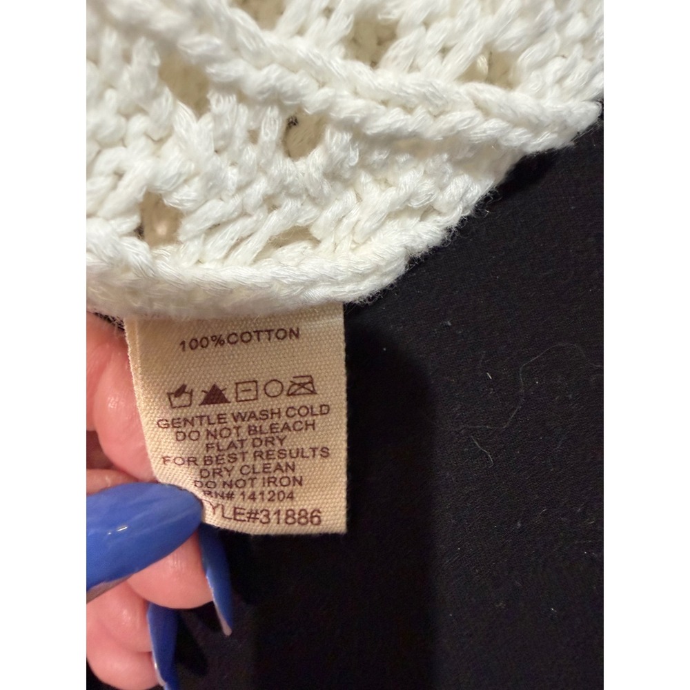 Hem & Thread White Pointelle Knit Short Sleeve Button Front Cardigan Sweater L - Picture 4 of 8